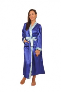 Women's Long Robe with Pockets (M,L,XL), Classic Royal Blue Color with Contast Trim, Style#Gwn12RB