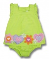 First Impressions Infant Girls Lime Green Flower and Heart Sunsuit, 6-9 Months