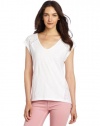 Two by Vince Camuto Women's Slub Tee With Lace Sides, Ultra White, Medium