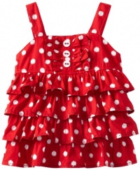 Hartstrings Girls 2-6x Toddler Poplin Tierred Top, Red/White Dot, 2T