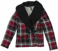 Lauren Ralph Lauren Women's Fleece Faux-Shearling Shawl-Collar Plaid Sweatshirt (Black Multi) (Large)