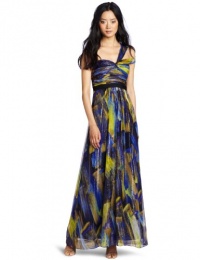 BCBGMAXAZRIA Women's Inga One Shoulder Printed Gown, Classic Blue Combo, 2