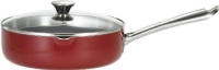 WearEver A8279784 Cook and Strain Nonstick Stainless Steel Handle Red Metallic Exterior 3.3-Quart Jumbo Cooker Fry Pan with Glass Lid Cookware, Red