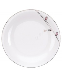 Hummingbirds twirl and buzz from flowery pink leaves to blue on the dreamy bone china dinner plates from Lenox Lifestyle dinnerware. The dishes from the Silver Song collection are crisscrossed with platinum branches and abound with fanciful springtime delight and irresistible modern charm. (Clearance)