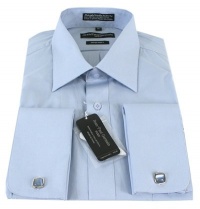 Jean-Paul Germain Mens Solid Medium Blue French Cuff Dress Shirt w/ Cufflinks