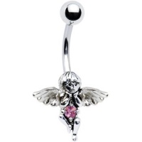 Silver 925 Pink Angelic Guardian Angel Belly Ring MADE WITH SWAROVSKI ELEMENTS