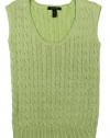 Lauren Ralph Lauren Women's Sleeveless Cabled Scoopneck Top (Medium, Soft Lime)