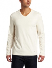 Calvin Klein Sportswear Men's Long Sleeve V-Neck Liquid Jersey, White Asparagus, Large