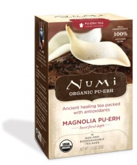 Numi Organic Tea Magnolia Puerh, Full Leaf Green Tea, 16-Count Tea Bags (Pack of 2)