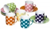 Classic Coffee & Tea White Dots Espresso Cups & Saucers, Set of 6, Assorted