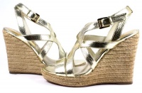 Michael Kors Palm Beach Espadrille Womens Size 7.5 Gold Wedge Sandals Shoes