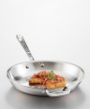 This 12 copper core fry pan offers superb heat conductivity and distribution. You won't get hot spots, so food cooks evenly. Stainless steel exterior layer with a band of copper for accent. The pan has a copper core surrounded by two layers of aluminum and a stainless steel cooking surface. Polished stainless steel handles stay cool during cooking and are secured with sturdy, non-corrosive rivets. Hand wash, as dishwasher use will deteriorate the pan's exterior beauty.