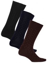 Sugar Free Sox Mens Assorted 3 Pack Health Socks | Diabetic Socks (Shoe Size 7-12 Black Ribbed, Brown with pattern, Navy with Polka dots)