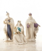 The three kings of the nativity story will make a graceful addition to your mantel or end table this holiday season, in fine ivory china with hand-painted enamel and 24-karat gold accents. Balthazar: measures 8-1/2 high. Melchior: measures 5-1/2 high. Gaspar: measures 8-1/4 high.