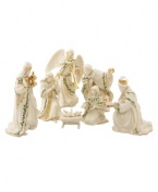 Beautifully rendered with exquisite attention to detail, this miniature nativity depicts the Christmas story in artistic splendor. Featuring pure porcelain embellished with ivy accents.