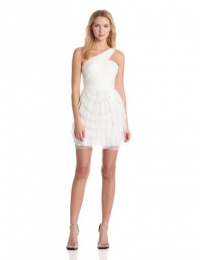 BCBGMAXAZRIA Women's Ella Pleated One Shoulder Cocktail Dress, Gardenia, 4