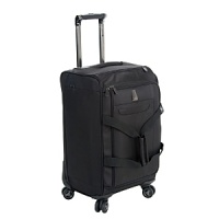 A lightweight, durable carry-on duffel. Fully lined interior with tie down straps to keep your clothing wrinkle free. Concealed add-a-bag strap with adjustable webbing allows additional bags to be carried effortlessly. Spinner wheels with 360-degree rotation assure multidirectional rolling and optimal stability. Recessed extra long locking trolley handle made of aircraft grade aluminum with one button operation, for ease of use.