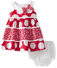 Rare Editions Baby-Girls Infant Dot Tiered Woven Dress, Red/White, 12 Months