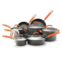 Rachael Ray Hard Anodized II Nonstick Dishwasher Safe 14-Piece Cookware Set, Orange