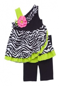 Rare Editions Baby-Girls Lime Ruffled Zebra Dress Set 12M (S151003)