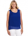 DKNYC Women's Plus-Size Sleeveless Top With Chiffon Overlay