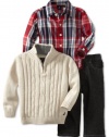 Nautica Sportswear Kids Baby-Boys Infant 3 Piece 1/4 Zip Long Sleeve Woven Shirt And Denim Pant Sweater Set