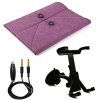 Purple Denim Jeans Envelope Case w/ Fold to Stand Function for Apple iPad 9.7 inch Retina Display Tablet (Compatible with All Generations) + Windshield Tablet Mount Cradle with Suction Cub Holder + 3.5mm Stereo Auxiliary Audio Cable With Built In Micropho