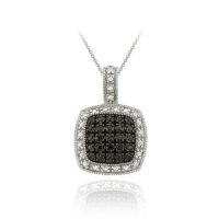 Sterling Silver 1/4ct TDW Black Diamond Square Pendant