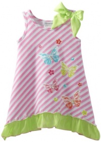 Bonnie Jean Girls 2-6X Stripe Butterfly Screen Print Dress, Pink, 3T