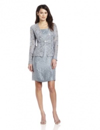 Jessica Howard Women's Petite 2 Piece 3/4 Sleeve Lace Jacket Dress