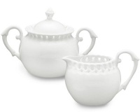 Gracie China, Heirloom Collection, 2-Piece Sugar and Creamer Set, White Fine Pierced Porcelain