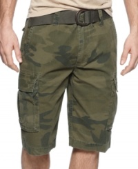 Hide in plain sight. These camo cargo shorts from Wear First are just right for the weekend.