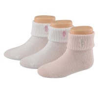 Polo Ralph Lauren girls infant Triple Roll socks white/pink 3 pairs - 6-12 months