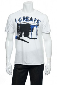 Kenneth Cole Reaction White Pure (white with royal and black) Graphic SS V-Neck T-Shirt