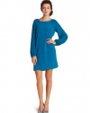 Nicole Miller Women's Reverse Stretch Charmeuse Boat Neck Dress, Peacock, Medium