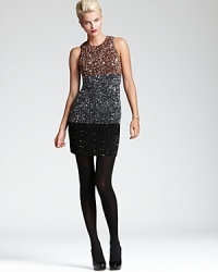 Shimmering color blocked sequins invigorate this party-perfect French Connection dress with sparkle and festive flare.