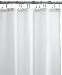 Worry less about stray splashes with this extra-long shower liner from Charter Club. Heavyweight and durable, this liner features a weighted bottom hem and 12 metal grommets in its reinforced header for added stability. A water-repellent finish and strong suction cups help stop tub leakage.