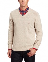 Original Penguin Men's Long Sleeve Donegal Saddle R V-Neck Sweater