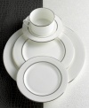 This fine china salad plate sets a tasteful tone for your meal. Lustrous banded details add a crisp, clean finish.