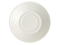 This collection of classic white, patterned dinnerware and serveware is remarkable for its ability to coordinate with a variety of table linen and flatware patterns.