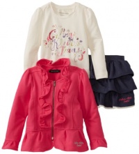 Calvin Klein Girls 2-6X Jacket with Long Sleeve Tee and Denim Short, Pink, 4T