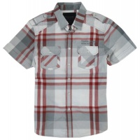 Guess Men's Padre Red and Grey Plaid Short Sleeve Shirt