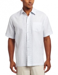 Cubavera Men's Short Sleeve Woven Slub Front Embroidered Placket with Pocket