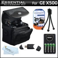 Essential Accessories Kit For GE POWER Pro series X500, X5 Power Pro Digital Camera Includes USB 2.0 High Speed Card Reader + 4AA High Capacity Rechargeable NIMH Batteries And AC/DC Rapid Charger + Deluxe Carrying Case + LCD Screen Protectors + More