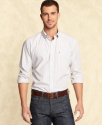 Polished and professional, go for a classic button down with a striped shirt from Tommy Hilfiger.