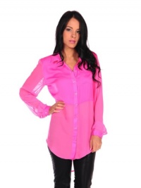 Free People Womens Best of Both Worlds Button Down - Neon Pink - Medium