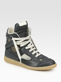 Sporty leather classic modernized by a trend-forward high top and cutout design. Leather upperLeather liningRubber solePadded insoleMade in ItalyOUR FIT MODEL RECOMMENDS ordering one half size up as this style runs small. 