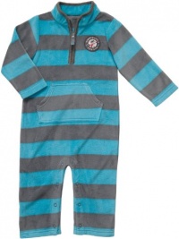 Carter's Boys Blue Grey Striped Raccoon Fleece Jumpsuit (24 months)