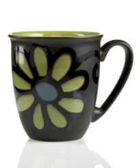 Perfect for everyday use, the ultra-durable Jet Zinnia coffee mug introduces cheery florals into the mix-and-match striped, solid and square-patterned Jet dinnerware collection from Denby.