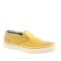 Sperry Mens Boat Shoes Striper Mustard Yellow Burnish Leather Slip On 9.5